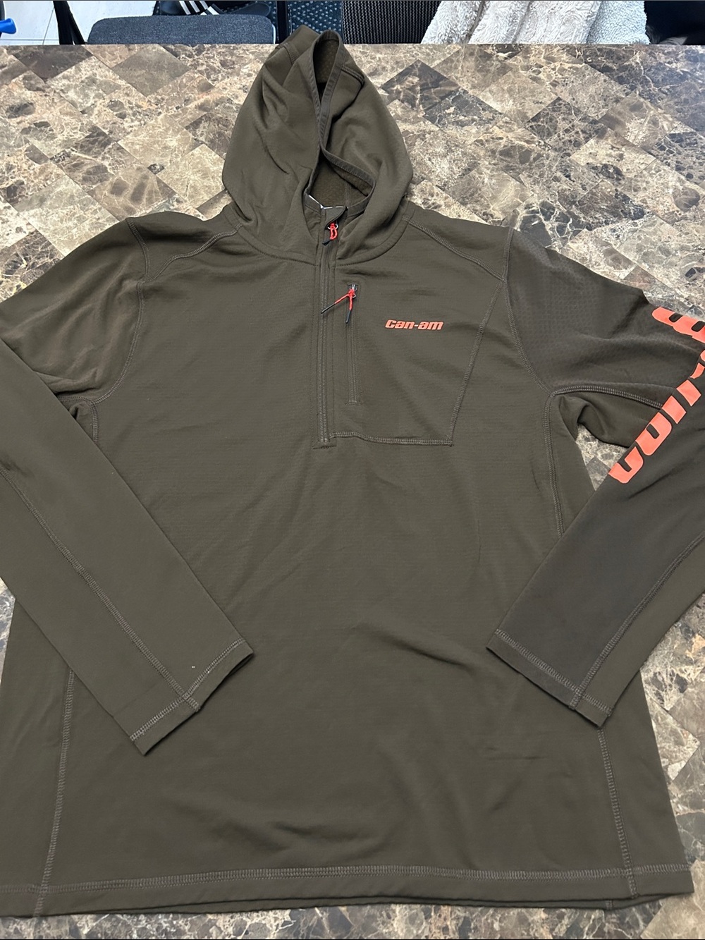 NWT 🆕 Can-am Men's Lightweight Performance Olive Hooded Half-Zip Pullover size L